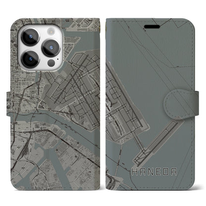 【羽田（東京都）】地図柄iPhoneケース（手帳タイプ）モノトーン・iPhone 14 Pro 用