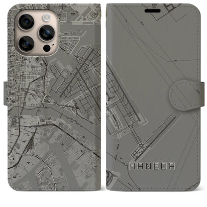 【羽田（東京都）】地図柄iPhoneケース（手帳タイプ）モノトーン・iPhone 16 Plus 用