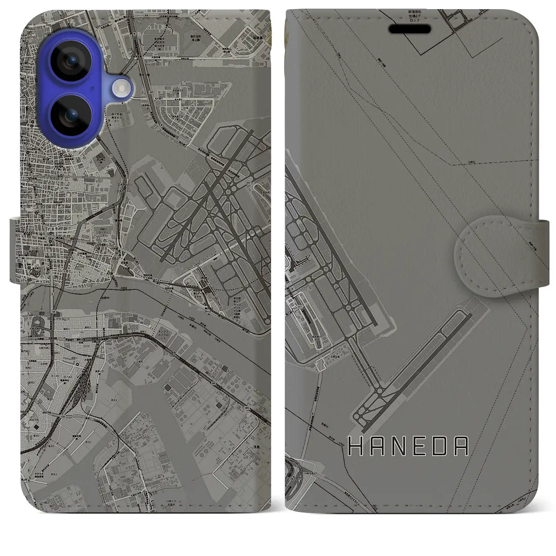 【羽田(東京都)】地図柄iPhoneケース(手帳タイプ)モノトーン・iPhone 16 Pro Max 用