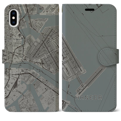 【羽田（東京都）】地図柄iPhoneケース（手帳タイプ）モノトーン・iPhone XS Max 用