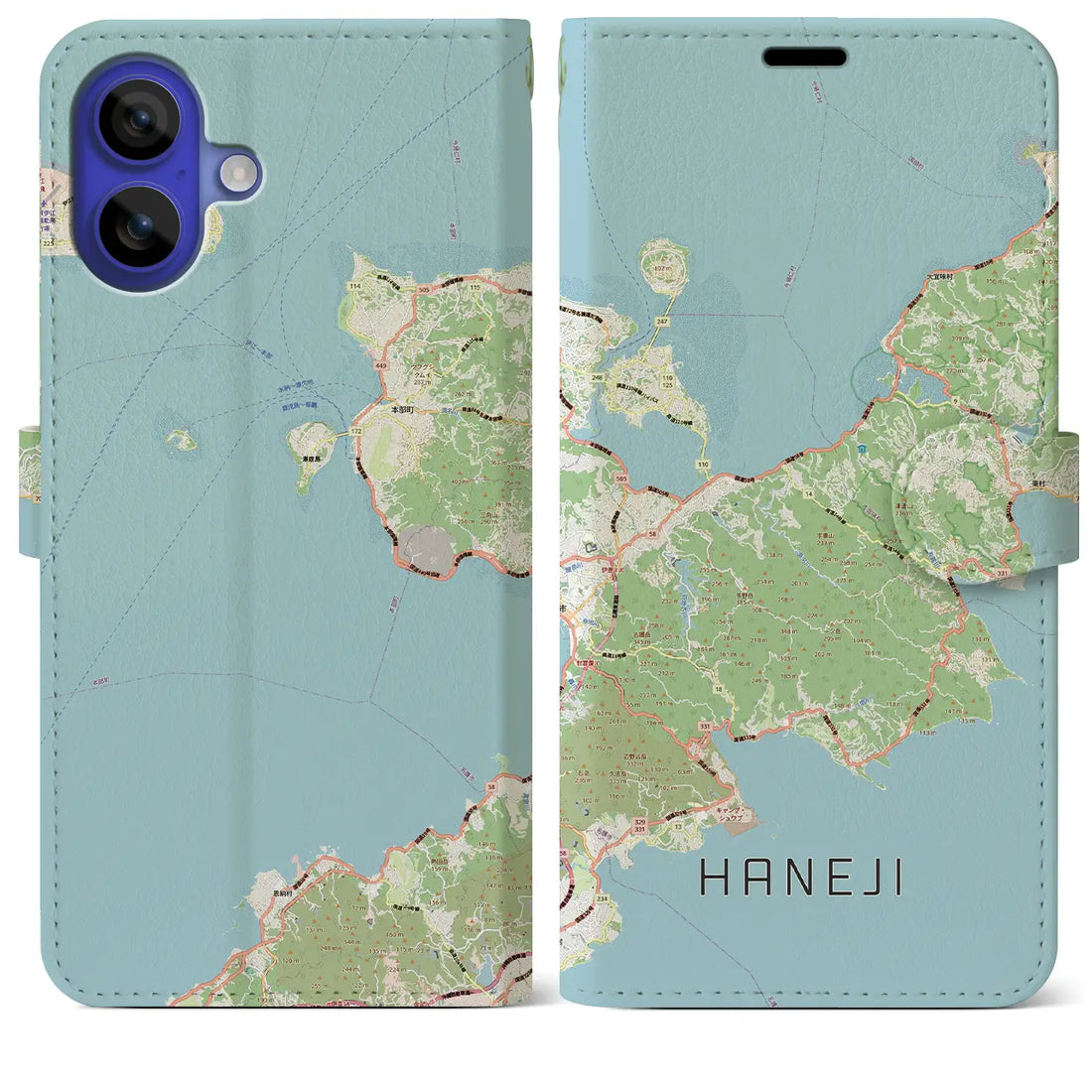 【羽地(沖縄県)】地図柄iPhoneケース(手帳タイプ)モノトーン・iPhone 16 Pro Max 用