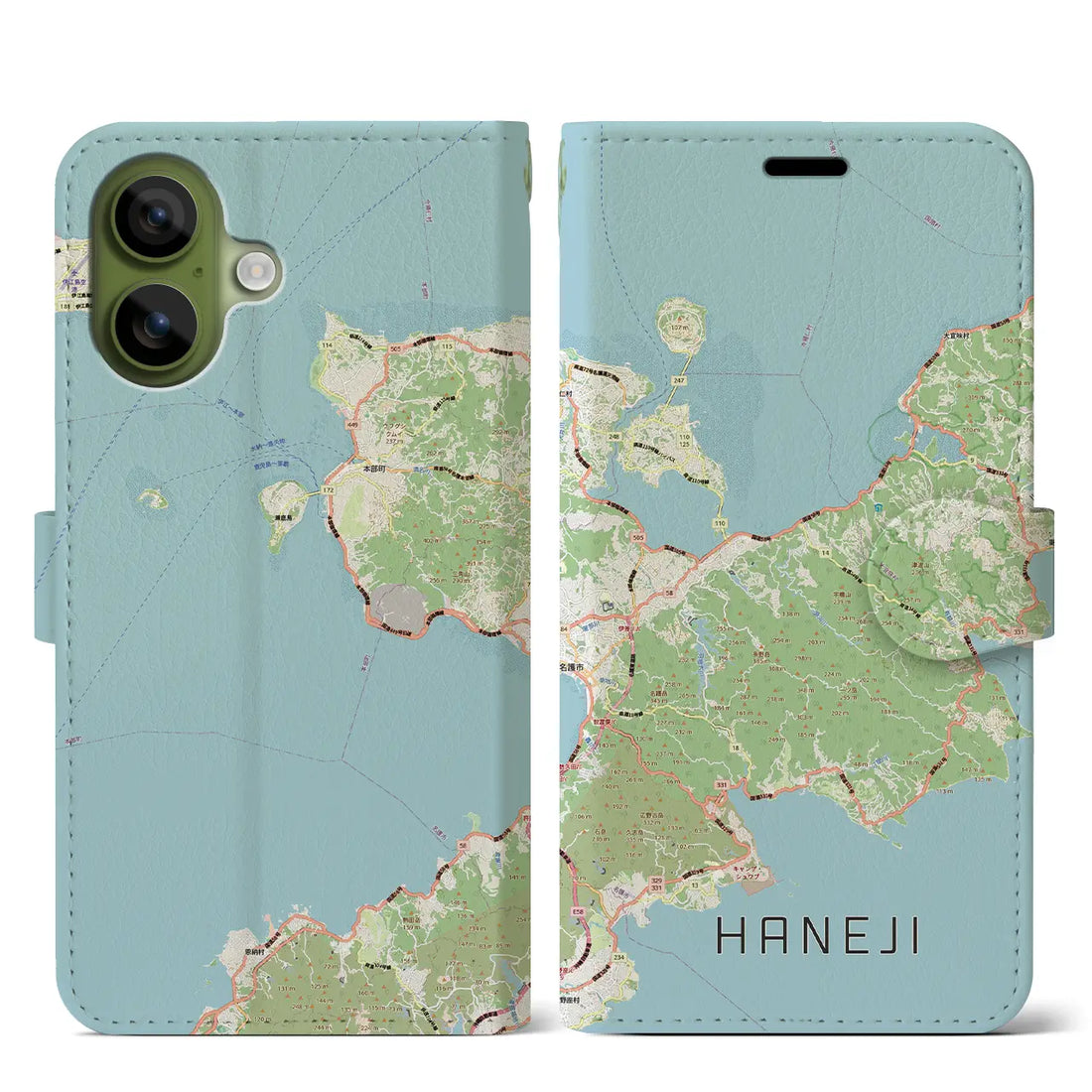 【羽地(沖縄県)】地図柄iPhoneケース(手帳タイプ)ナチュラル・iPhone 17 Pro Max 用