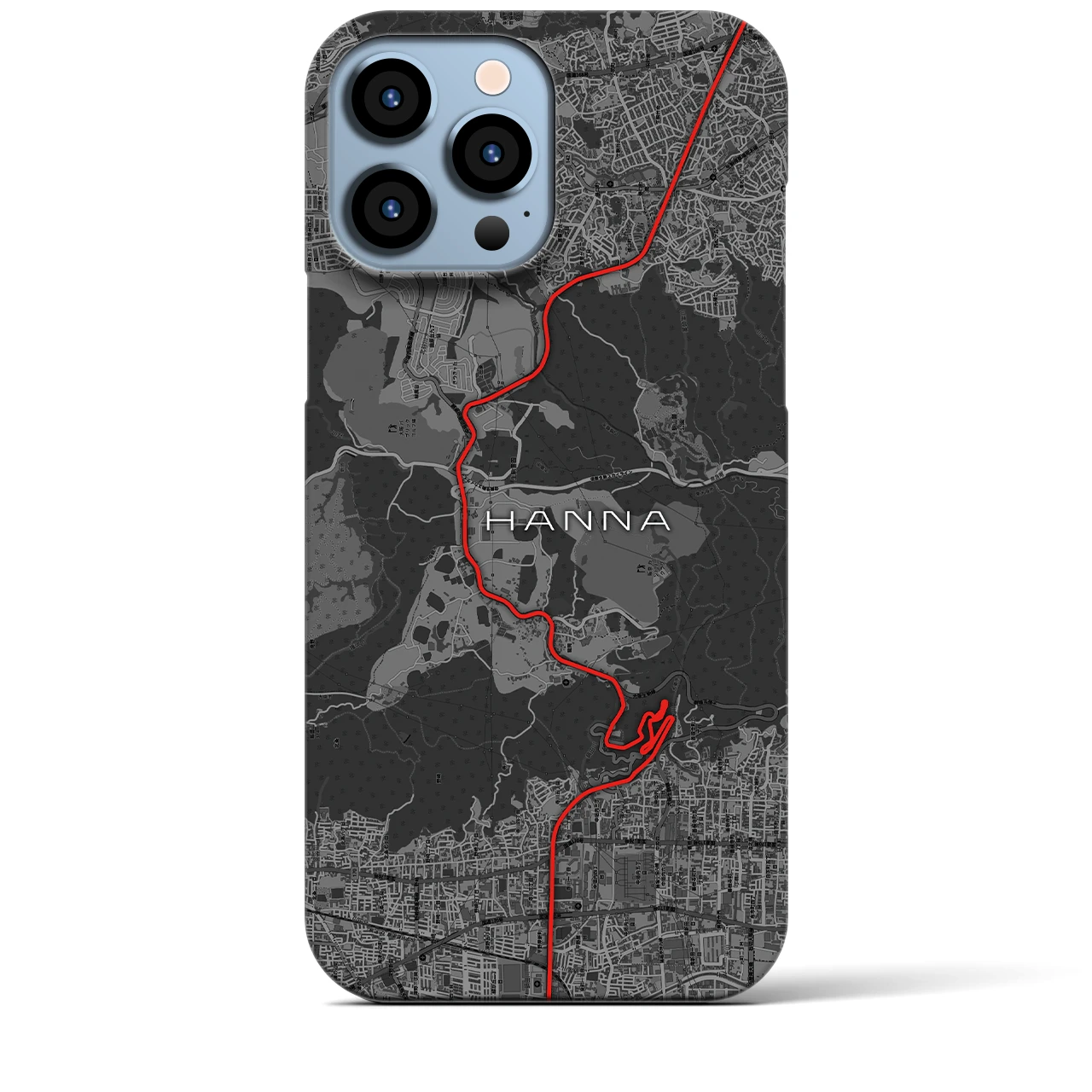 【阪奈】地図柄iPhoneケース（バックカバータイプ・チャコール）iPhone 13 Pro Max 用