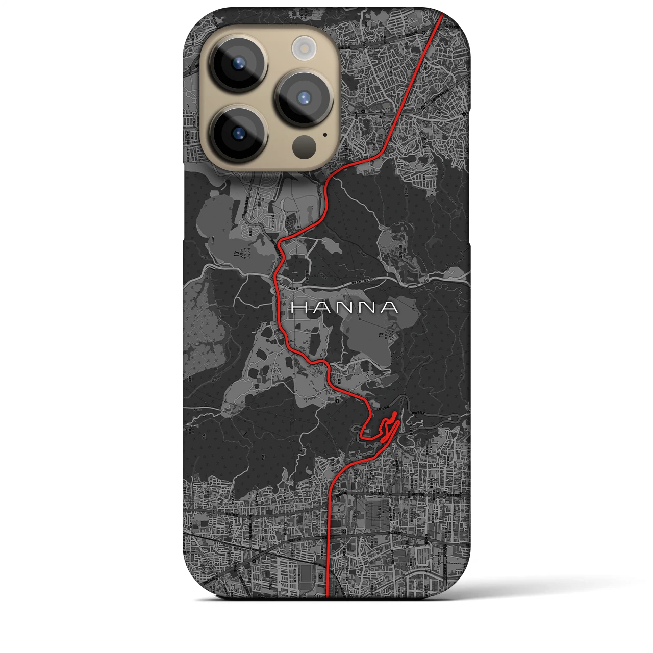 【阪奈】地図柄iPhoneケース（バックカバータイプ・チャコール）iPhone 14 Pro Max 用