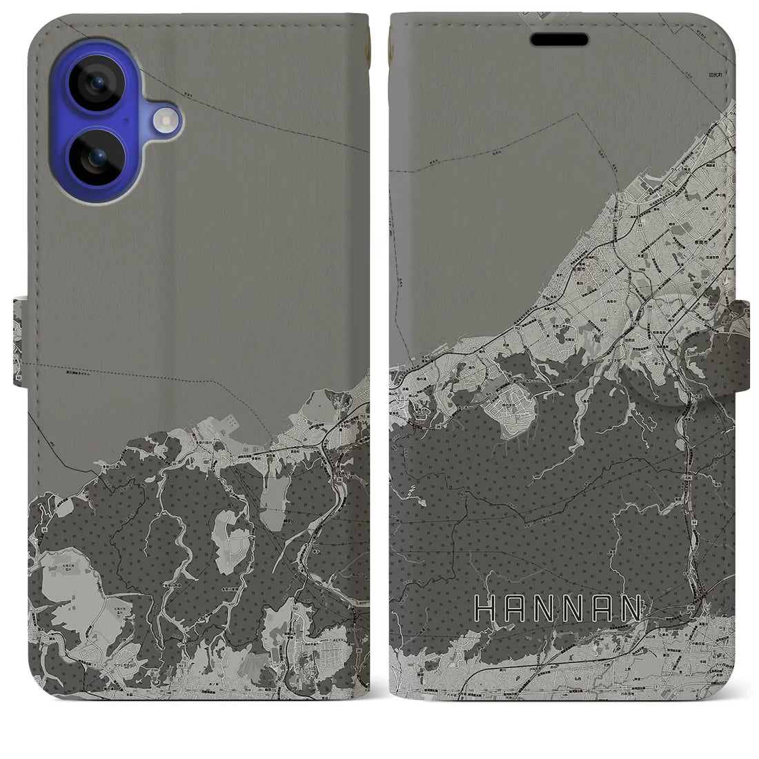 【阪南(大阪府)】地図柄iPhoneケース(手帳タイプ)モノトーン・iPhone 16 Pro Max 用