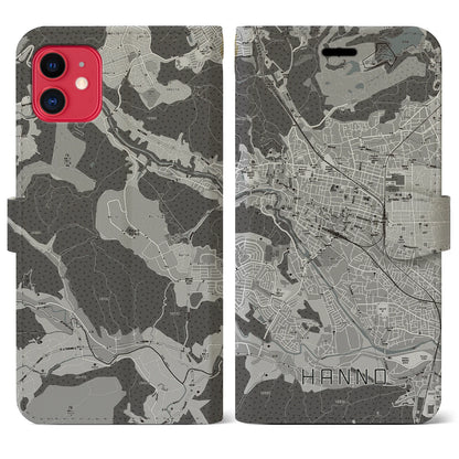 【飯能（埼玉県）】地図柄iPhoneケース（手帳タイプ）モノトーン・iPhone 11 用