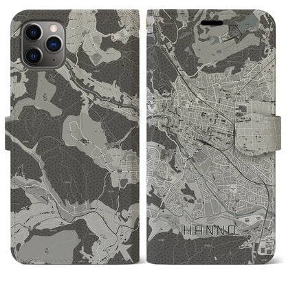 【飯能（埼玉県）】地図柄iPhoneケース（手帳タイプ）モノトーン・iPhone 11 Pro Max 用