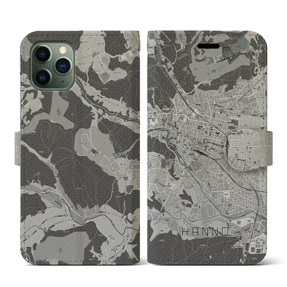 【飯能（埼玉県）】地図柄iPhoneケース（手帳タイプ）モノトーン・iPhone 11 Pro 用