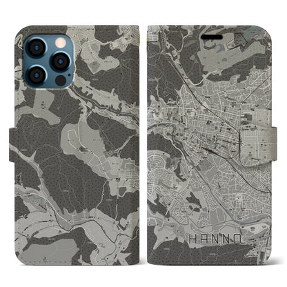 【飯能（埼玉県）】地図柄iPhoneケース（手帳タイプ）モノトーン・iPhone 12 / 12 Pro 用