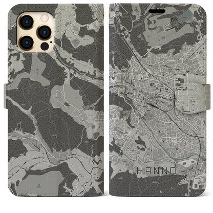 【飯能（埼玉県）】地図柄iPhoneケース（手帳タイプ）モノトーン・iPhone 12 Pro Max 用