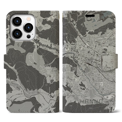 【飯能（埼玉県）】地図柄iPhoneケース（手帳タイプ）モノトーン・iPhone 13 Pro 用