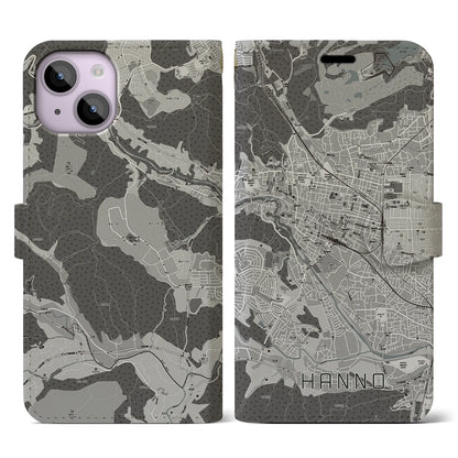 【飯能（埼玉県）】地図柄iPhoneケース（手帳タイプ）モノトーン・iPhone 14 用