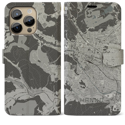 【飯能（埼玉県）】地図柄iPhoneケース（手帳タイプ）モノトーン・iPhone 14 Pro Max 用