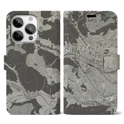 【飯能（埼玉県）】地図柄iPhoneケース（手帳タイプ）モノトーン・iPhone 14 Pro 用