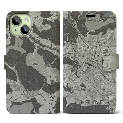 【飯能（埼玉県）】地図柄iPhoneケース（手帳タイプ）モノトーン・iPhone 15 用