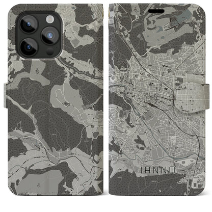 【飯能（埼玉県）】地図柄iPhoneケース（手帳タイプ）モノトーン・iPhone 15 Pro Max 用