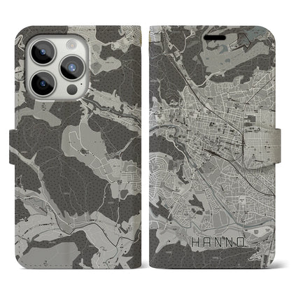 【飯能（埼玉県）】地図柄iPhoneケース（手帳タイプ）モノトーン・iPhone 15 Pro 用