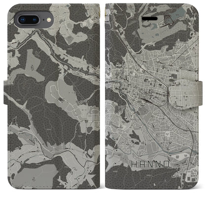 【飯能（埼玉県）】地図柄iPhoneケース（手帳タイプ）モノトーン・iPhone 8Plus /7Plus / 6sPlus / 6Plus 用