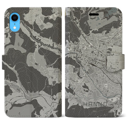 【飯能（埼玉県）】地図柄iPhoneケース（手帳タイプ）モノトーン・iPhone XR 用