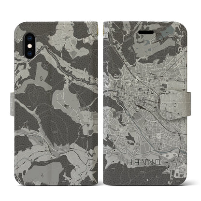 【飯能（埼玉県）】地図柄iPhoneケース（手帳タイプ）モノトーン・iPhone XS / X 用