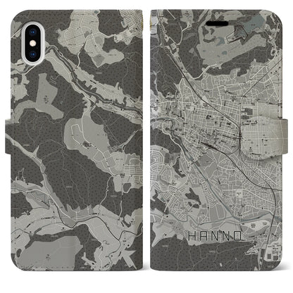 【飯能（埼玉県）】地図柄iPhoneケース（手帳タイプ）モノトーン・iPhone XS Max 用