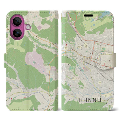 【飯能（埼玉県）】地図柄iPhoneケース（手帳タイプ）ナチュラル・iPhone 16 Pro 用