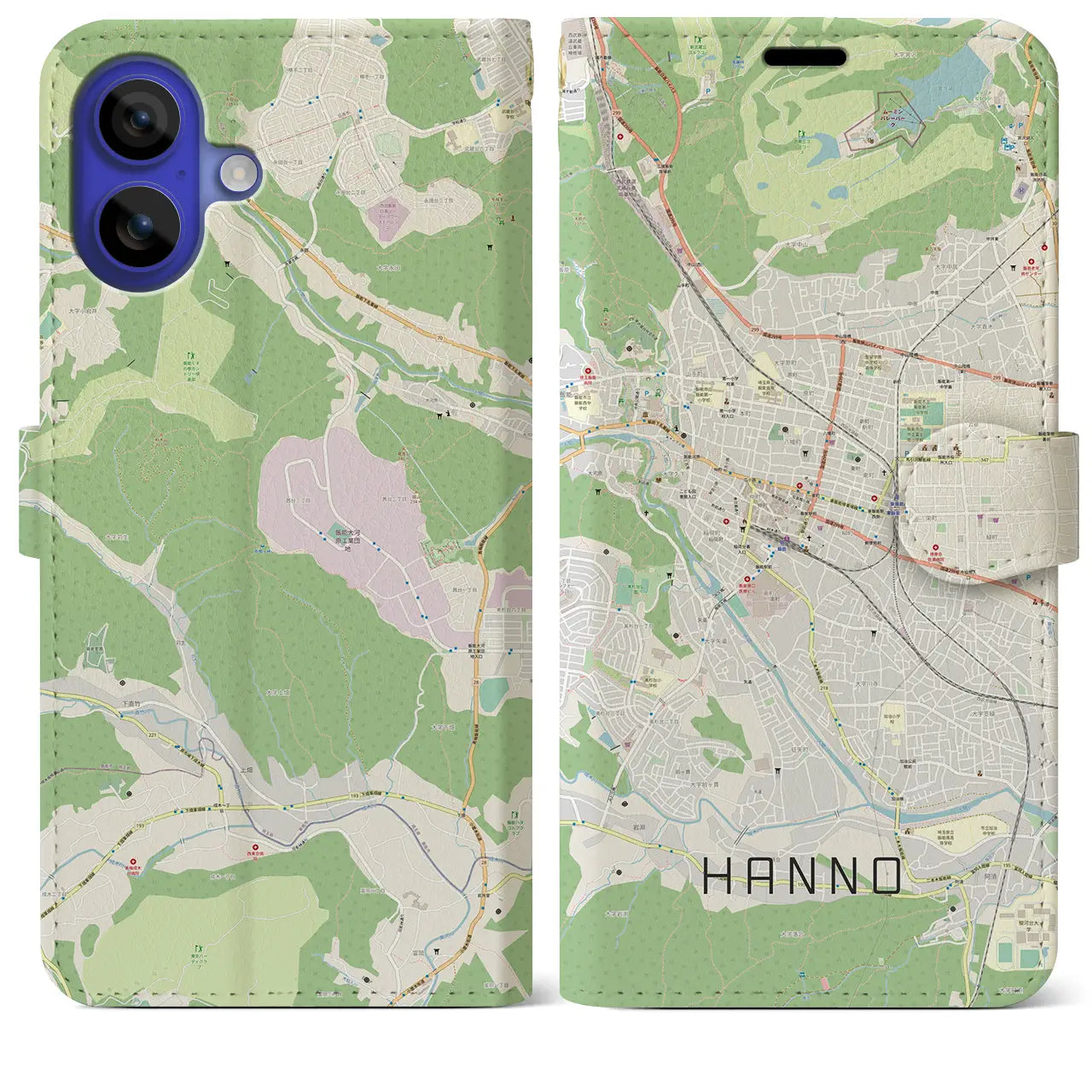 【飯能（埼玉県）】地図柄iPhoneケース（手帳タイプ）