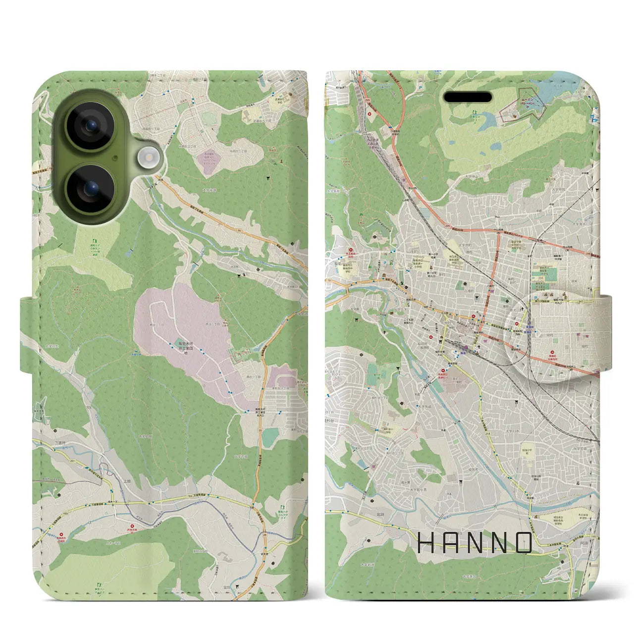 【飯能（埼玉県）】地図柄iPhoneケース（手帳タイプ）