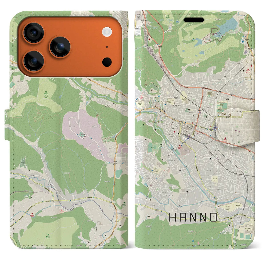 【飯能（埼玉県）】地図柄iPhoneケース（手帳タイプ）モノトーン・iPhone 17 Pro Max 用