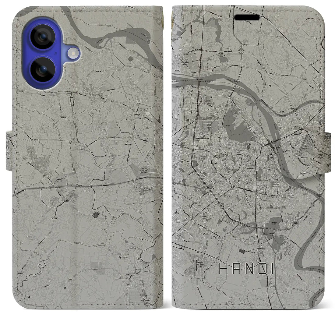 【ハノイ(ベトナム)】地図柄iPhoneケース(手帳タイプ)モノトーン・iPhone 16 Pro Max 用