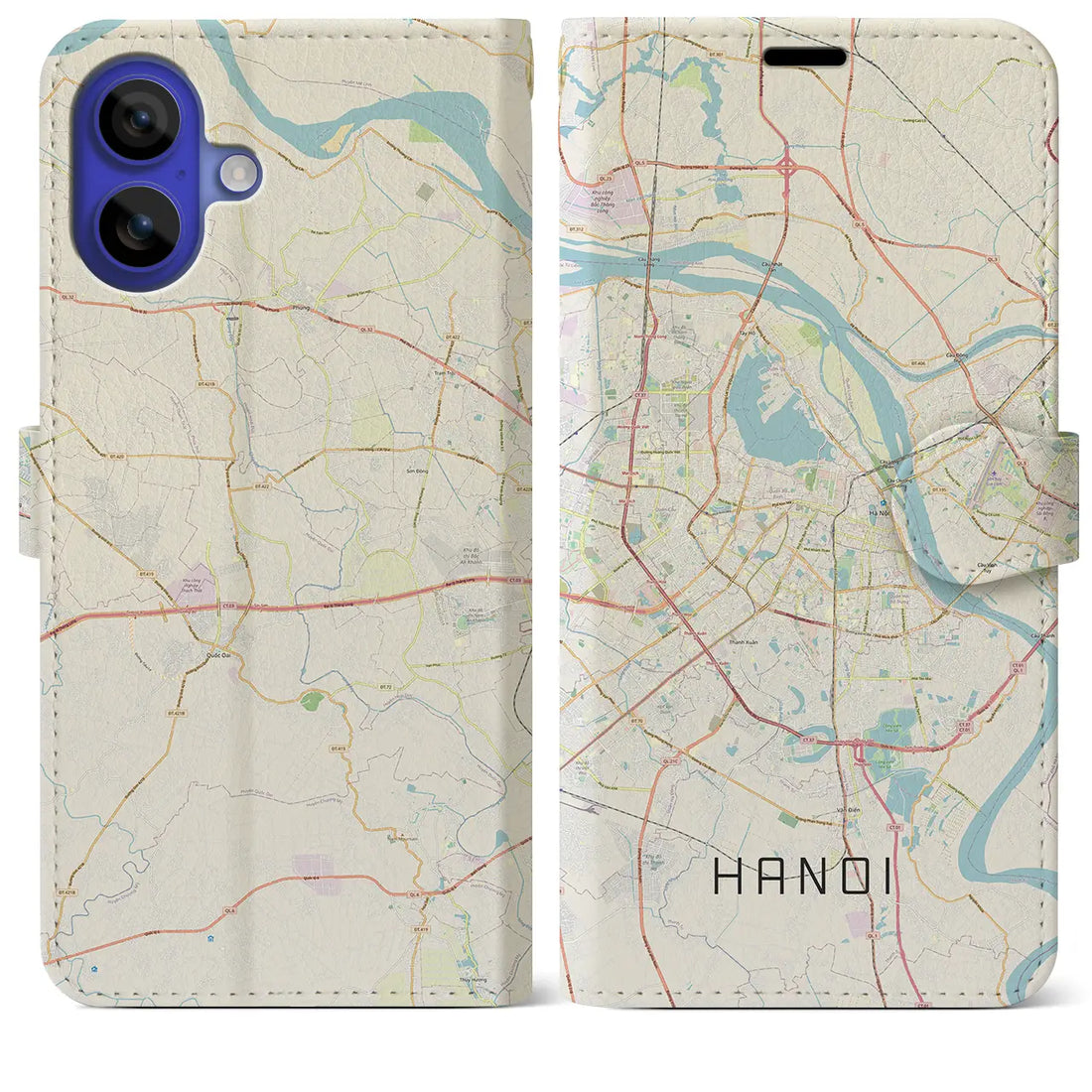 【ハノイ(ベトナム)】地図柄iPhoneケース(手帳タイプ)ナチュラル・iPhone 16 Pro Max 用