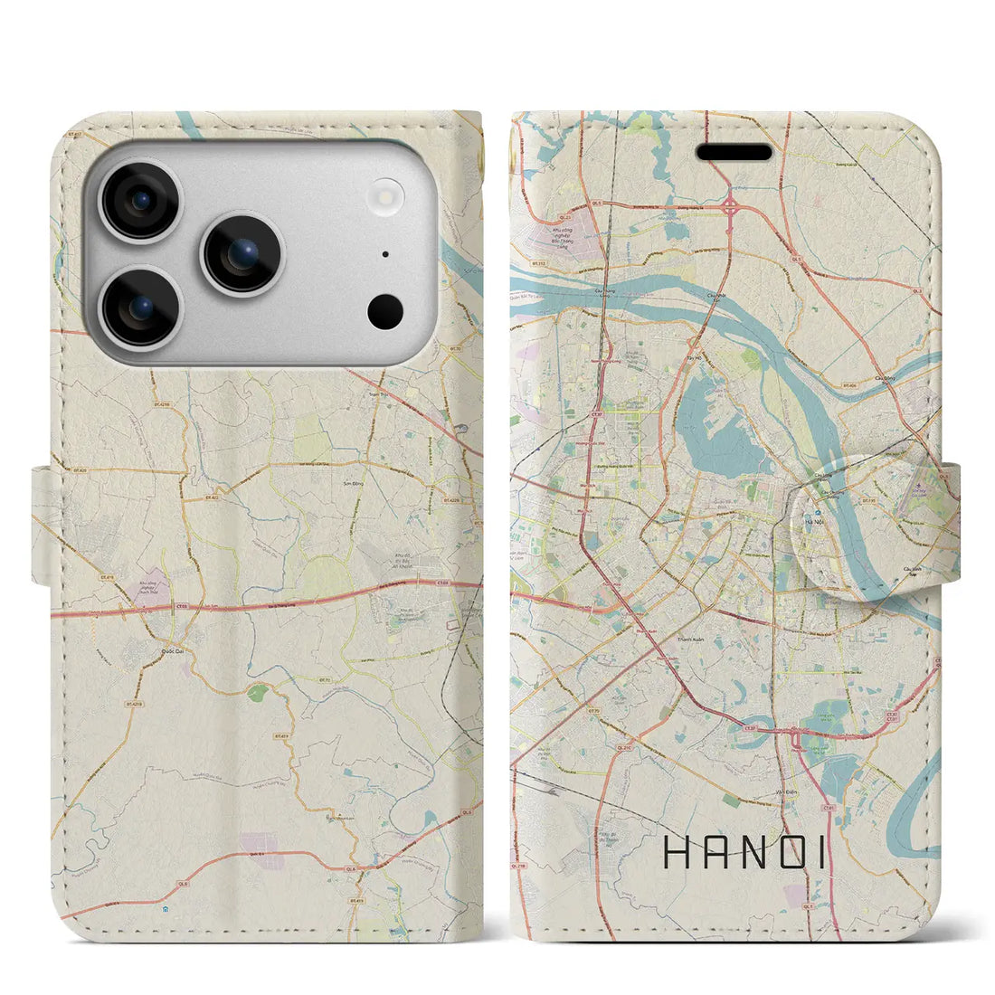 【ハノイ(ベトナム)】地図柄iPhoneケース(手帳タイプ)モノトーン・iPhone 17 Pro Max 用