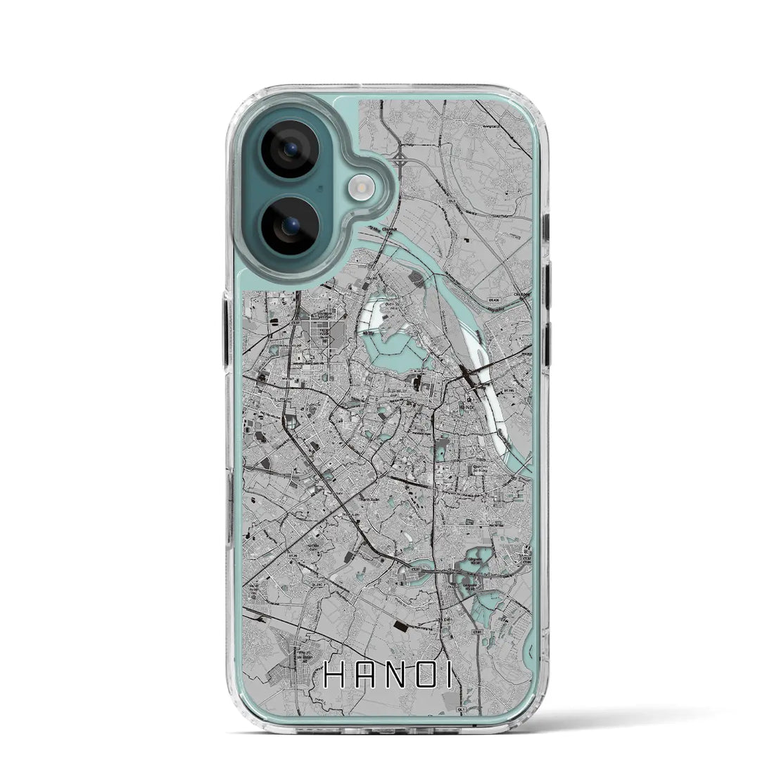 【ハノイ（ベトナム）】地図柄iPhoneケース（MagSafeタイプ）モノトーン・iPhone 16 Pro 用