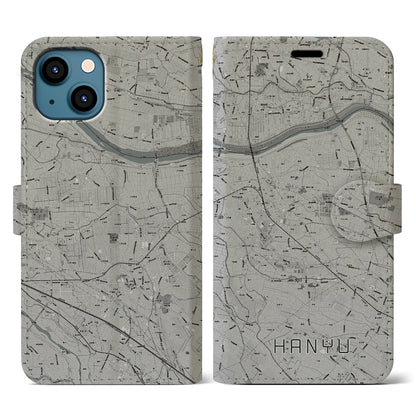 【羽生（埼玉県）】地図柄iPhoneケース（手帳タイプ）モノトーン・iPhone 13 用