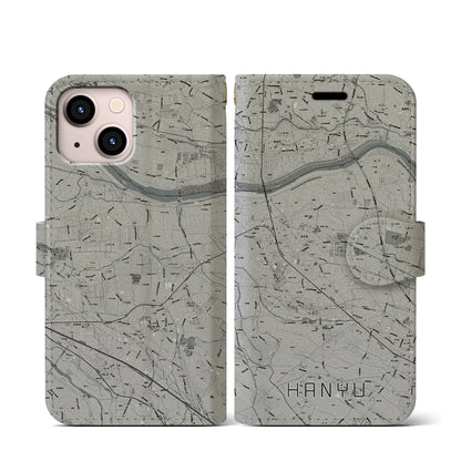 【羽生（埼玉県）】地図柄iPhoneケース（手帳タイプ）モノトーン・iPhone 13 mini 用