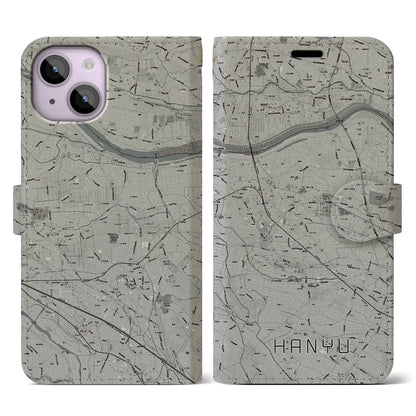 【羽生（埼玉県）】地図柄iPhoneケース（手帳タイプ）モノトーン・iPhone 14 用