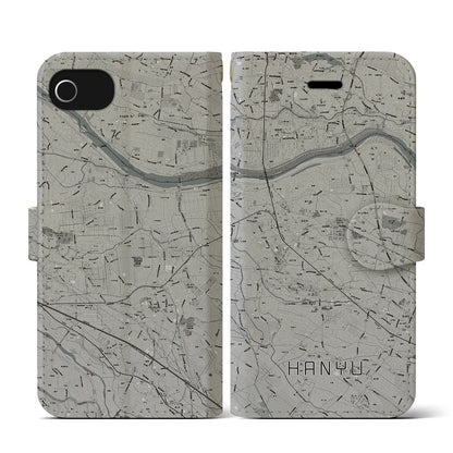 【羽生（埼玉県）】地図柄iPhoneケース（手帳タイプ）モノトーン・iPhone SE（第3 / 第2世代） / 8 / 7 / 6s / 6 用