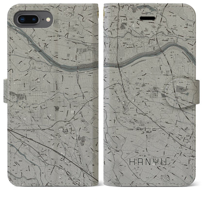 【羽生（埼玉県）】地図柄iPhoneケース（手帳タイプ）モノトーン・iPhone 8Plus /7Plus / 6sPlus / 6Plus 用