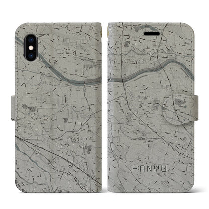 【羽生（埼玉県）】地図柄iPhoneケース（手帳タイプ）モノトーン・iPhone XS / X 用