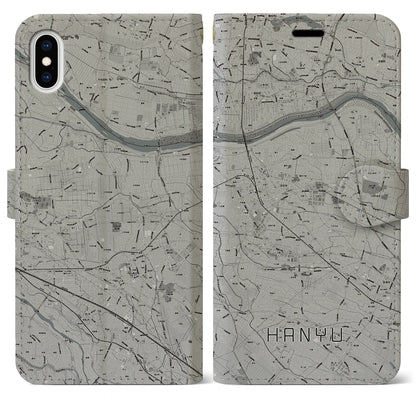 【羽生（埼玉県）】地図柄iPhoneケース（手帳タイプ）モノトーン・iPhone XS Max 用