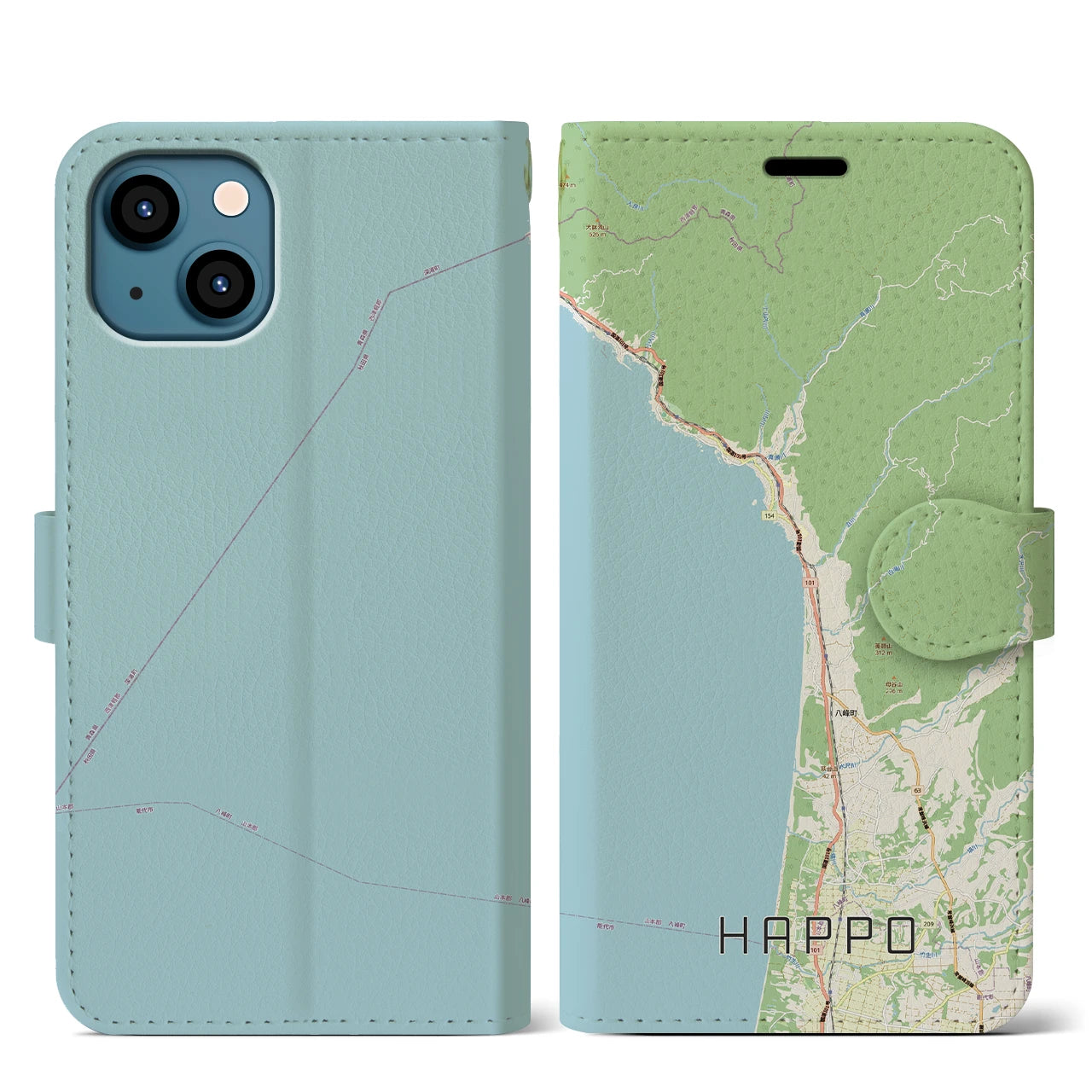【八峰（秋田県）】地図柄iPhoneケース（手帳タイプ）