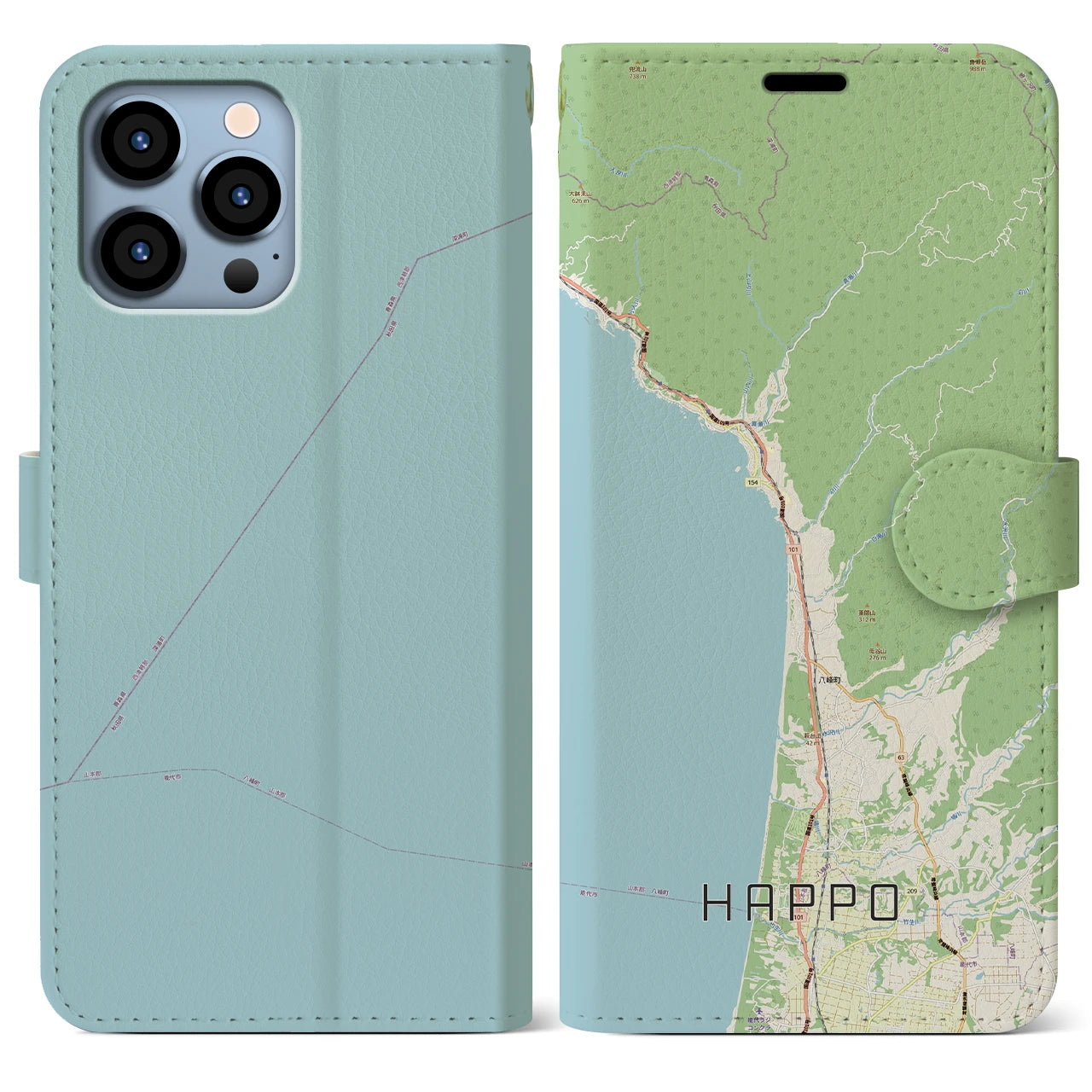 【八峰（秋田県）】地図柄iPhoneケース（手帳タイプ）