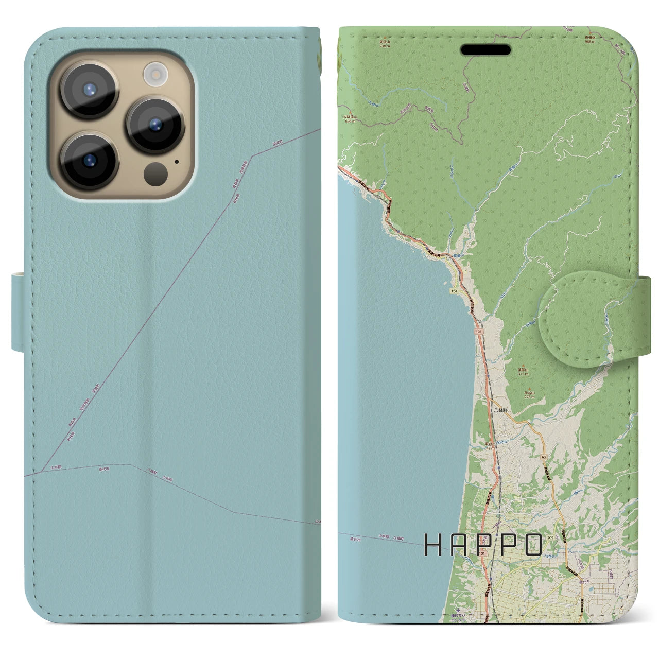 【八峰（秋田県）】地図柄iPhoneケース（手帳タイプ）