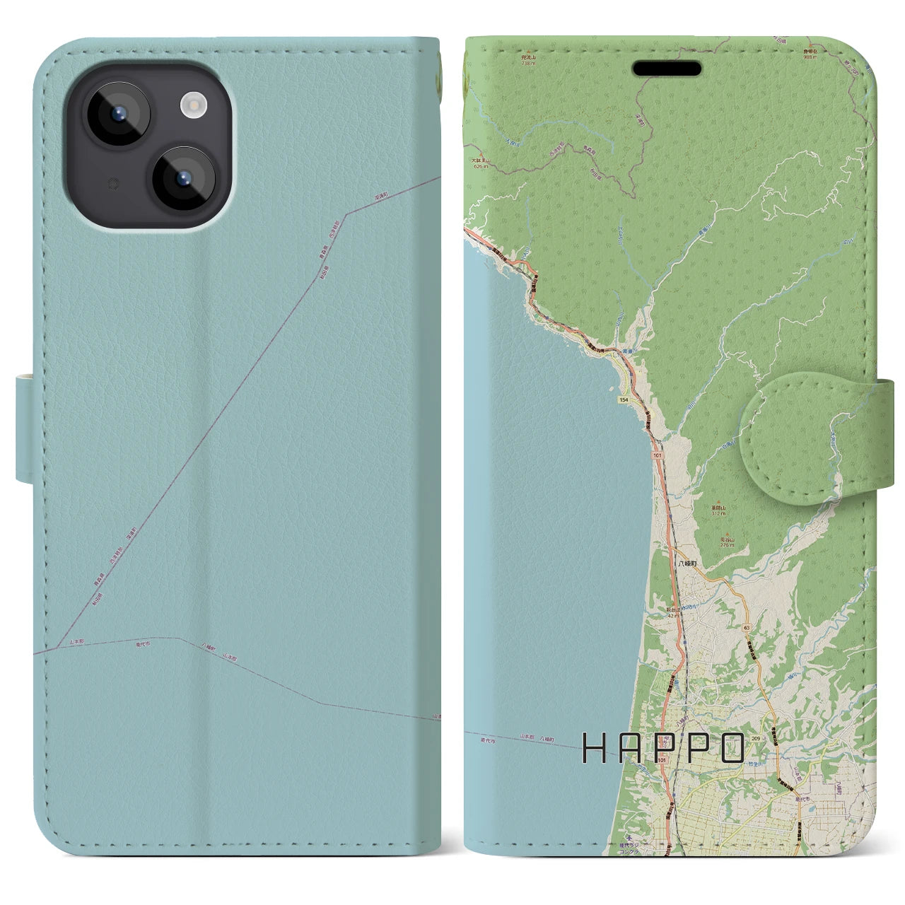 【八峰（秋田県）】地図柄iPhoneケース（手帳タイプ）