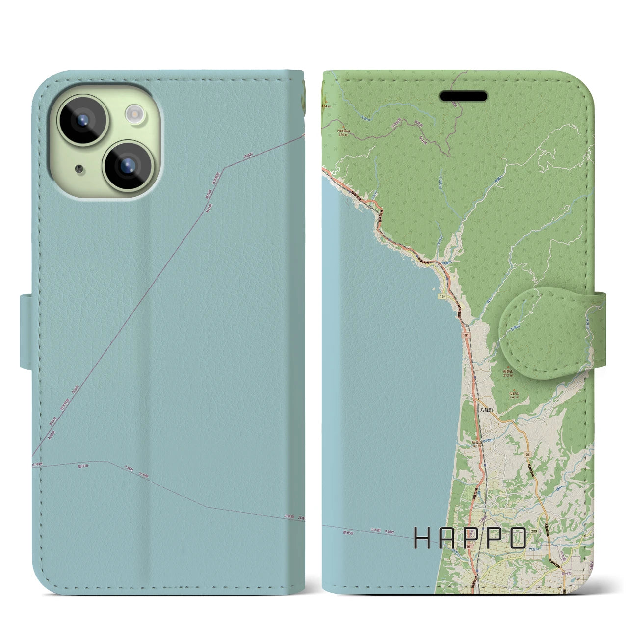 【八峰（秋田県）】地図柄iPhoneケース（手帳タイプ）