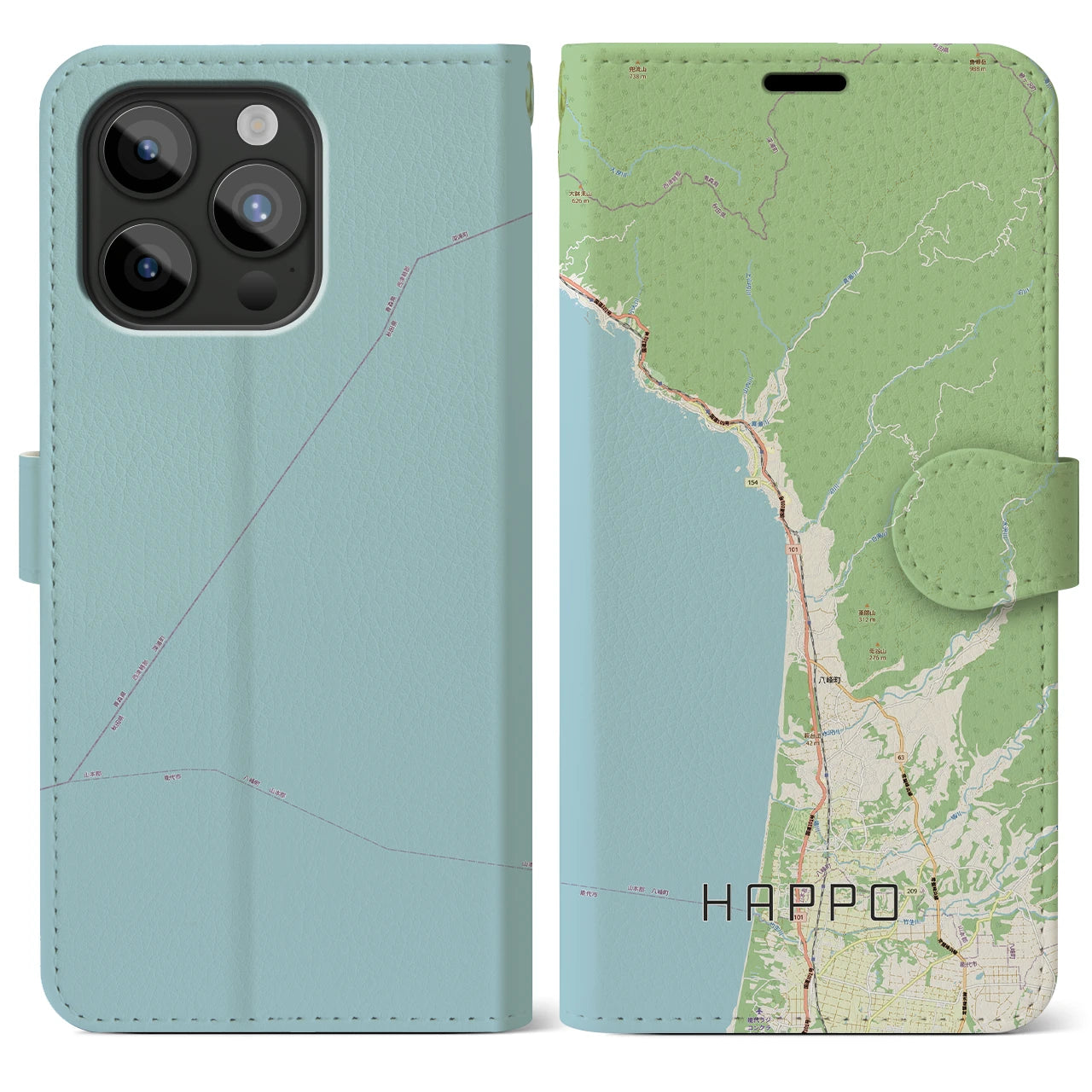 【八峰（秋田県）】地図柄iPhoneケース（手帳タイプ）