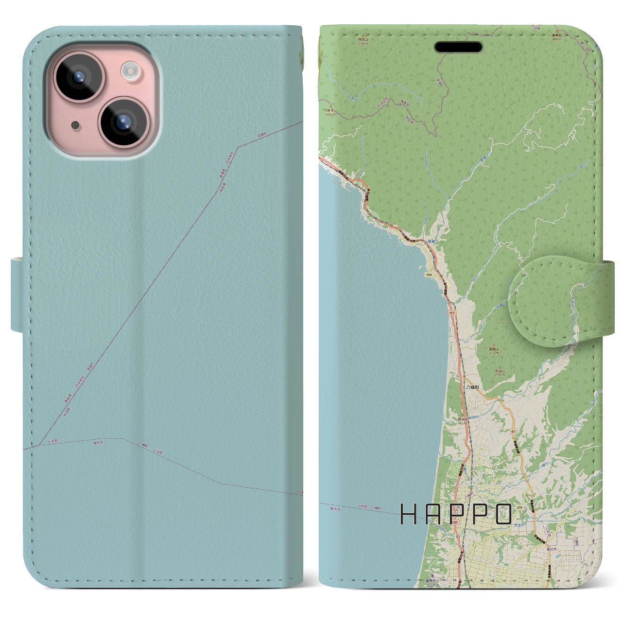 【八峰（秋田県）】地図柄iPhoneケース（手帳タイプ）