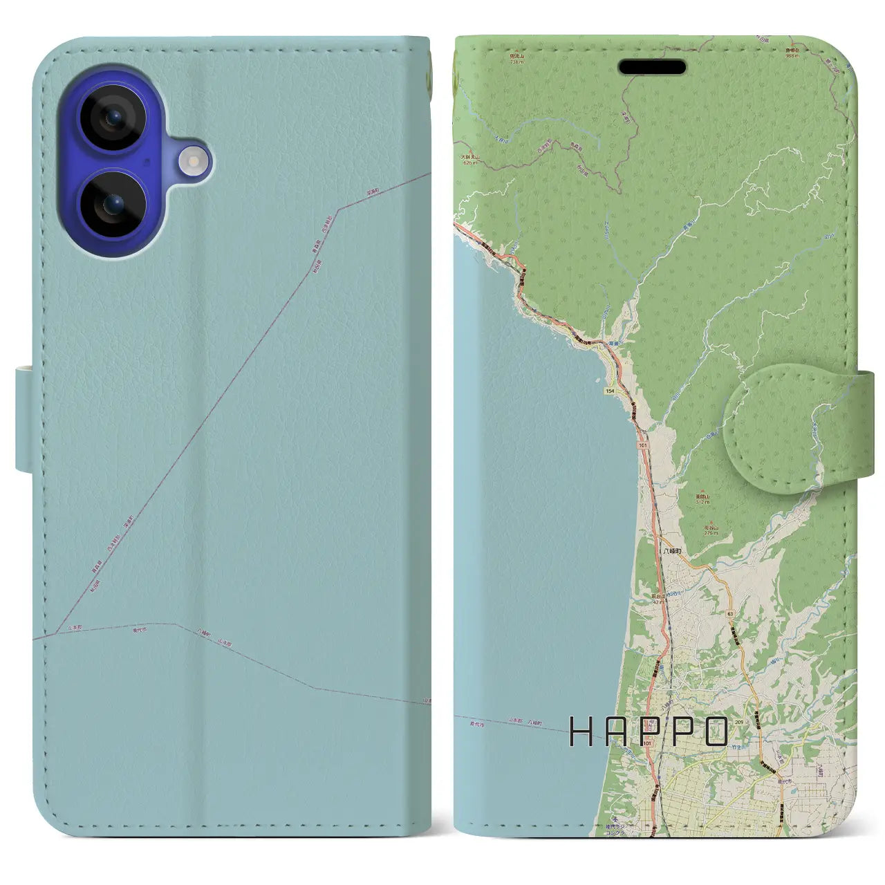 【八峰（秋田県）】地図柄iPhoneケース（手帳タイプ）