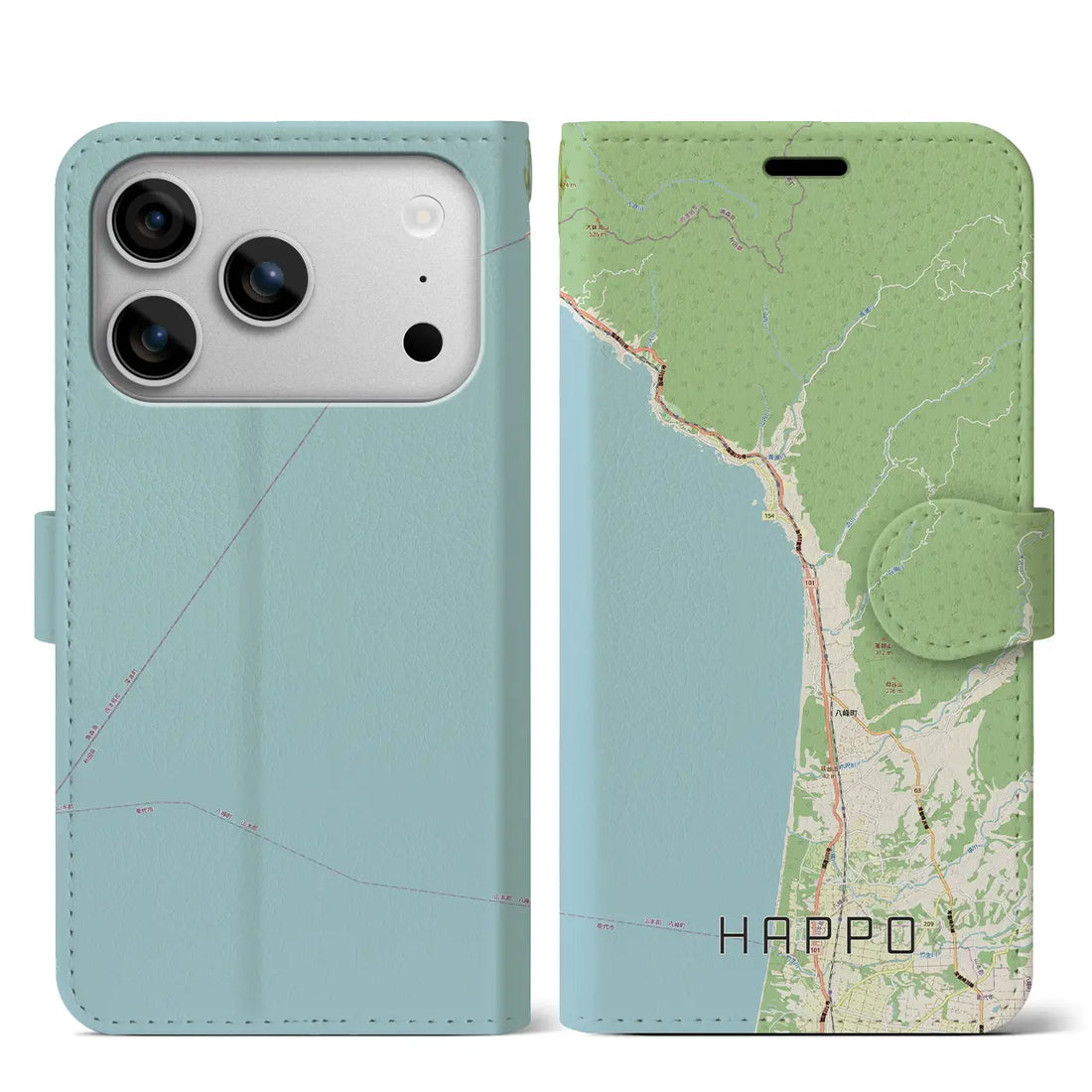 【八峰（秋田県）】地図柄iPhoneケース（手帳タイプ）モノトーン・iPhone 17 Pro Max 用