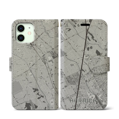 【原市（埼玉県）】地図柄iPhoneケース（手帳タイプ）モノトーン・iPhone 12 mini 用